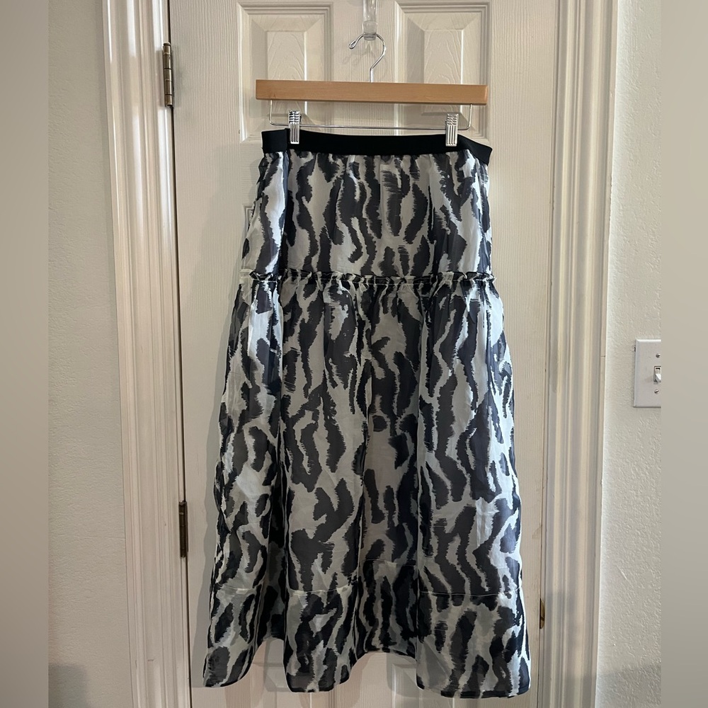 Anthropologie Maeve NWT Black and White Smocked Bubble Zebra Midi Skirt